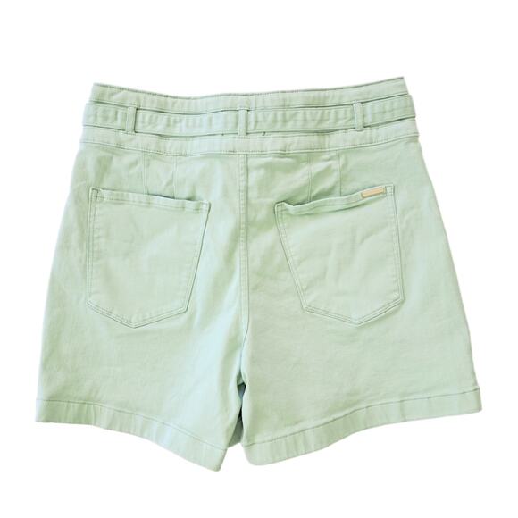 White House Black Market Extra High Rise 5" Short Mint Green Size 10 Belted - Picture 4 of 9